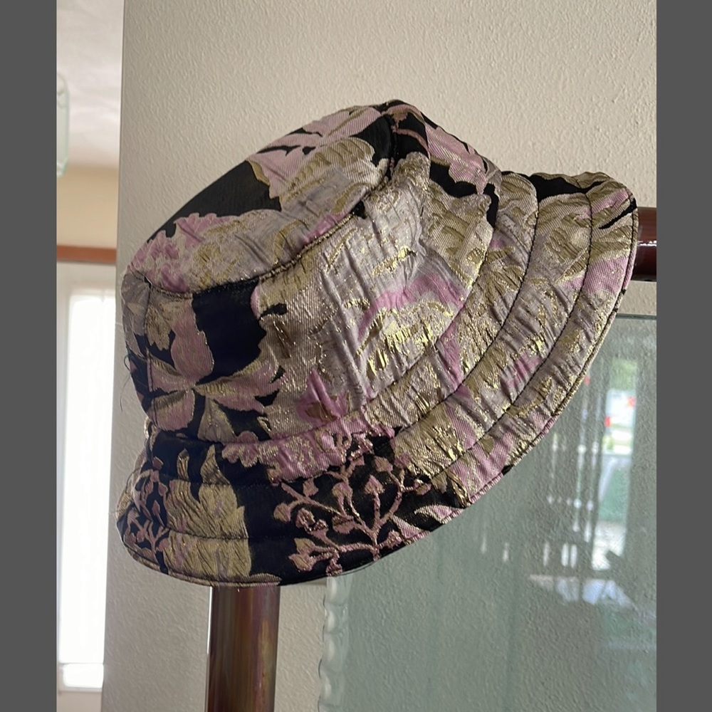 Anthropologie Black and Pink Floral Bucket Hat